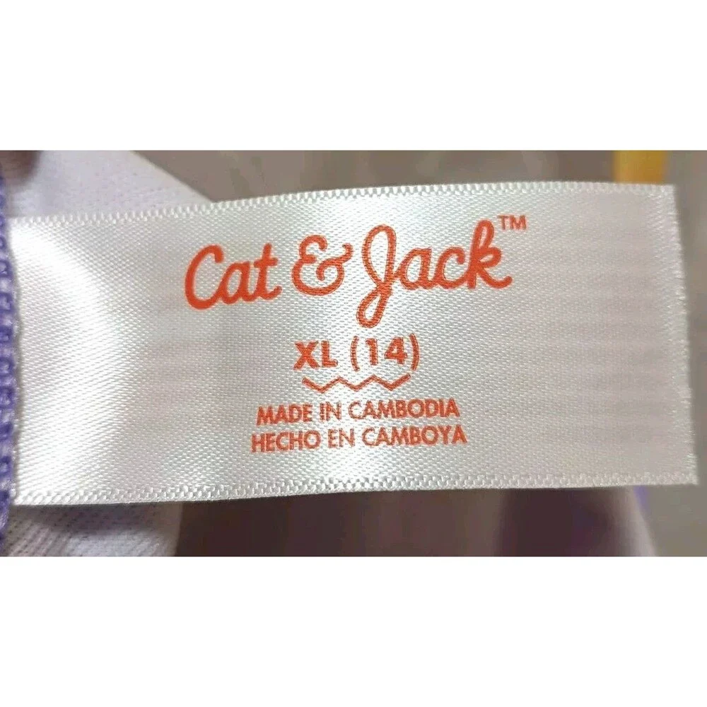 CAT & JACK GIRLS XL (14) PURPLE UNICORN SWIMSUIT TANKINI RAINBOW GRAPHIC FANTASY